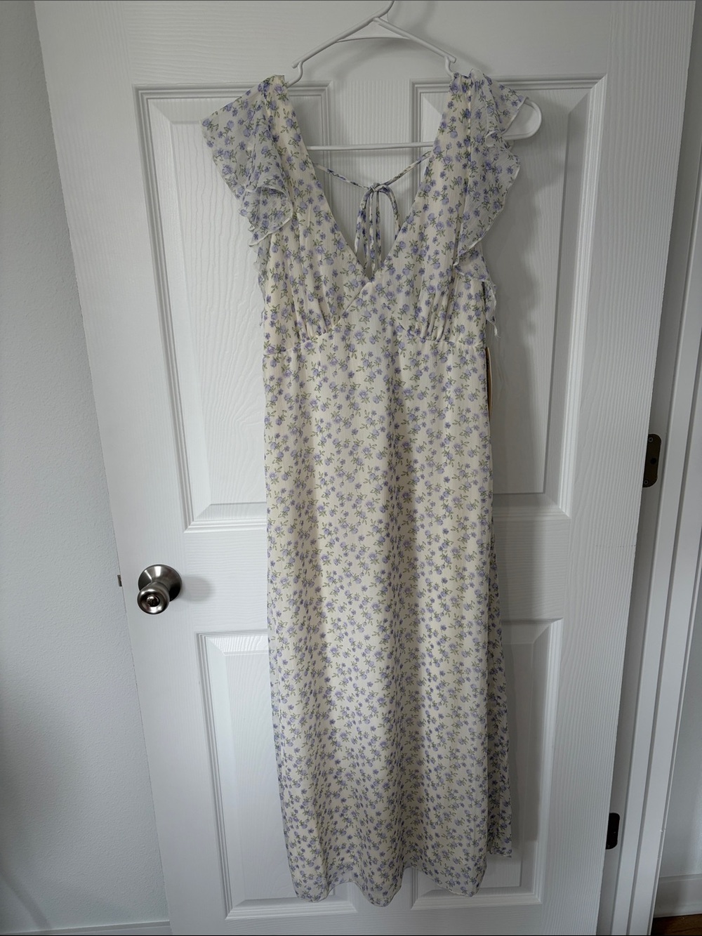 No Boundaries Cream Floral Midi Dress with Lavender Print